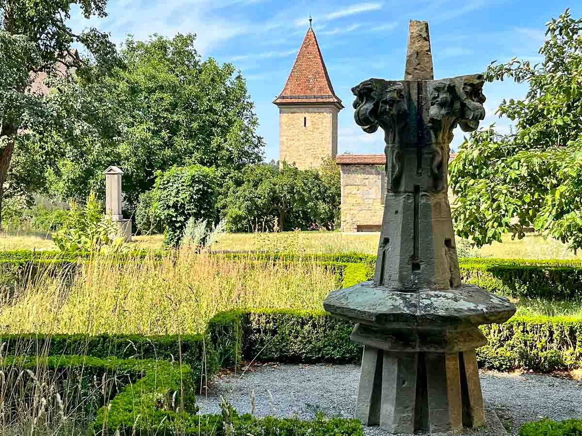 stone fountain in garden