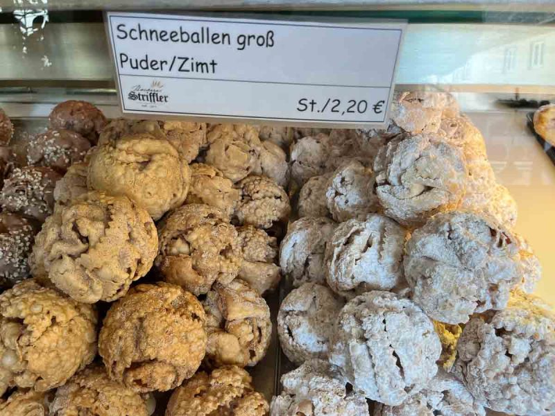 display of schneeballen pastries in rothenburg