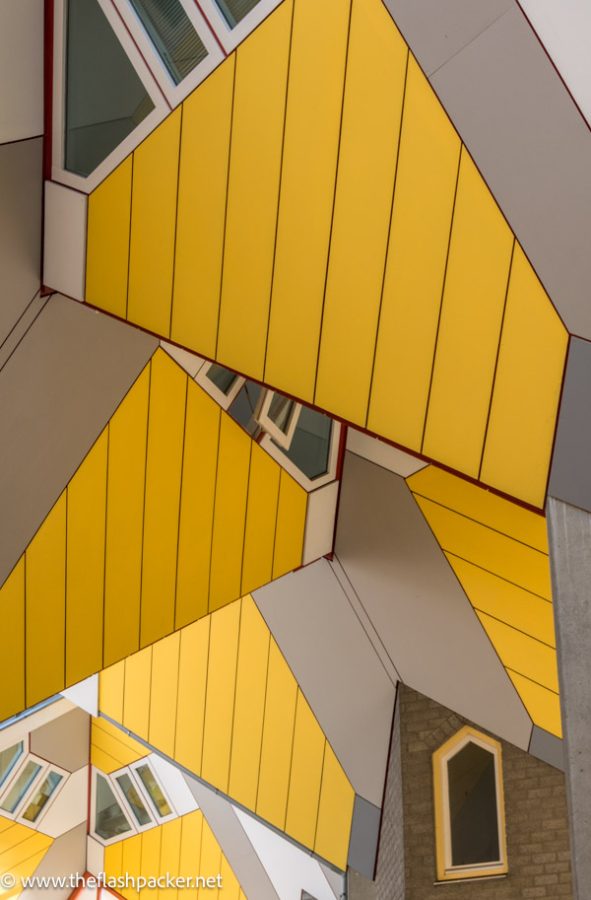 geometric yellow and grey blocks of cube houses of rotterdam