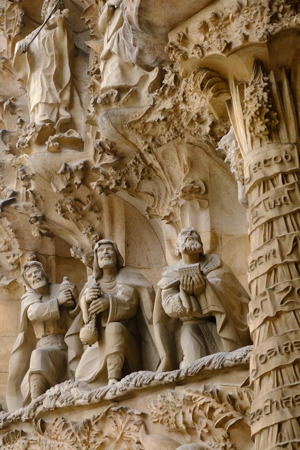 stone carving of the three wise men and angels