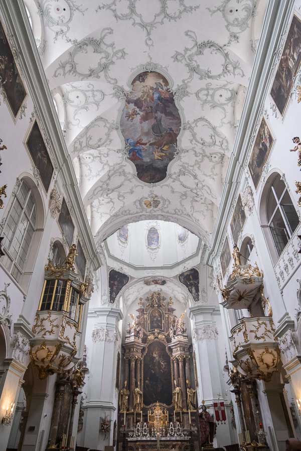 baroque interior of st peters church salzburg with painted ceiling