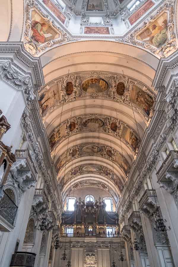 baroque interior of salzburg cathedral with painted ceiling