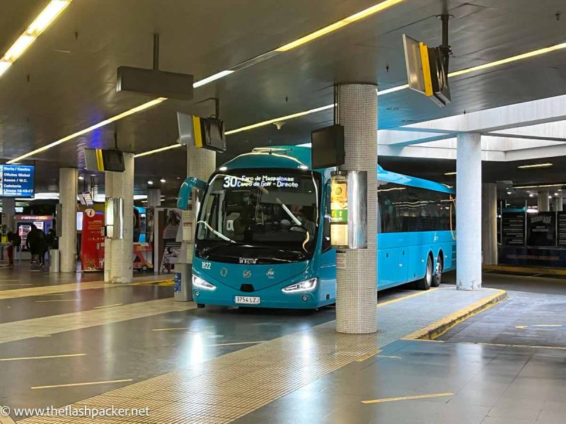 blue bus in gran canaria parked in san telmo station