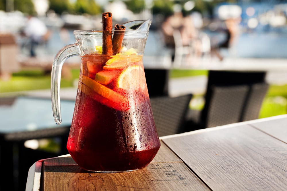 jug of sangria on a wooden table