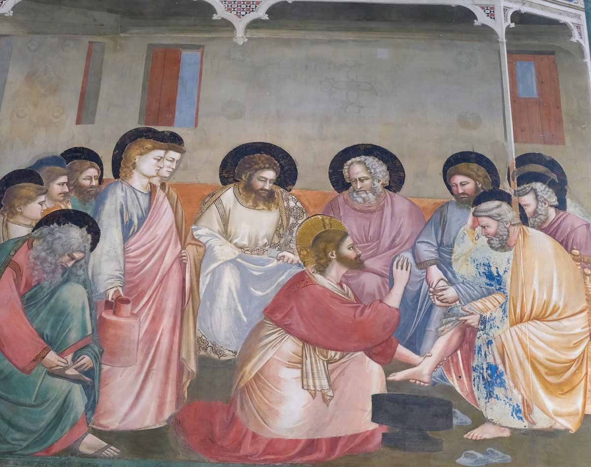 giotto fresco of jesus washing his disciple's feet