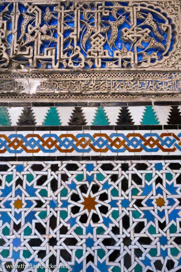 islamic tiles in blue red green and white