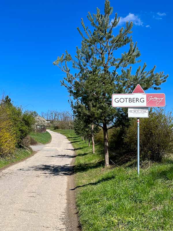 sign saying gotberg by country path in south moravia winery