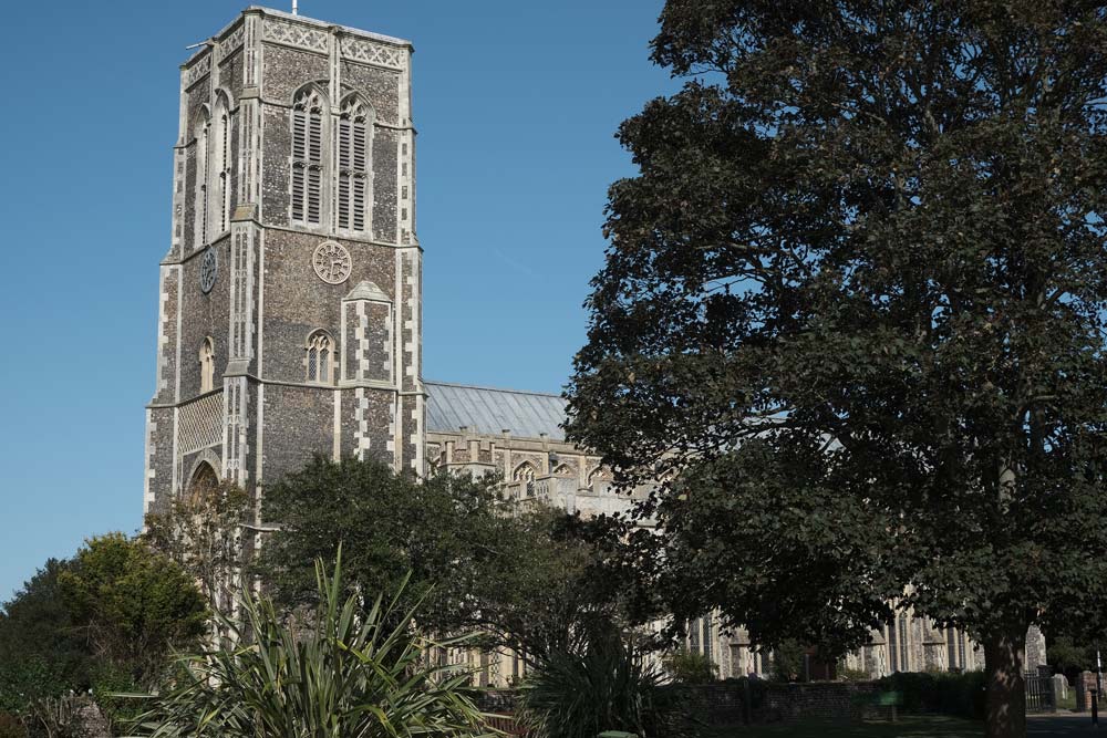 church tower and building and trees