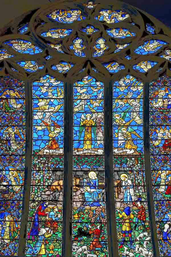 strained glass in window of church in rye