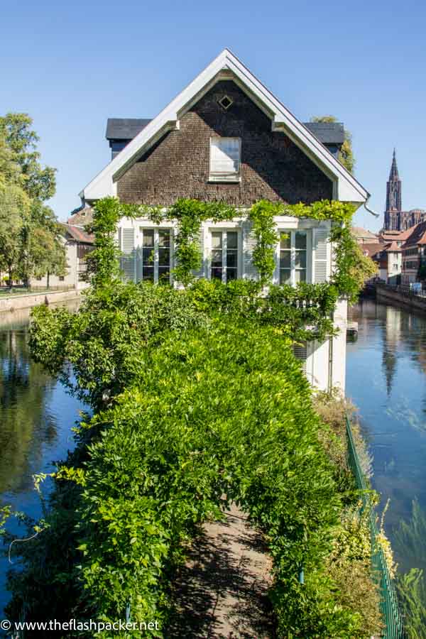 gabled roof house in the middle of a canal in strasbourg