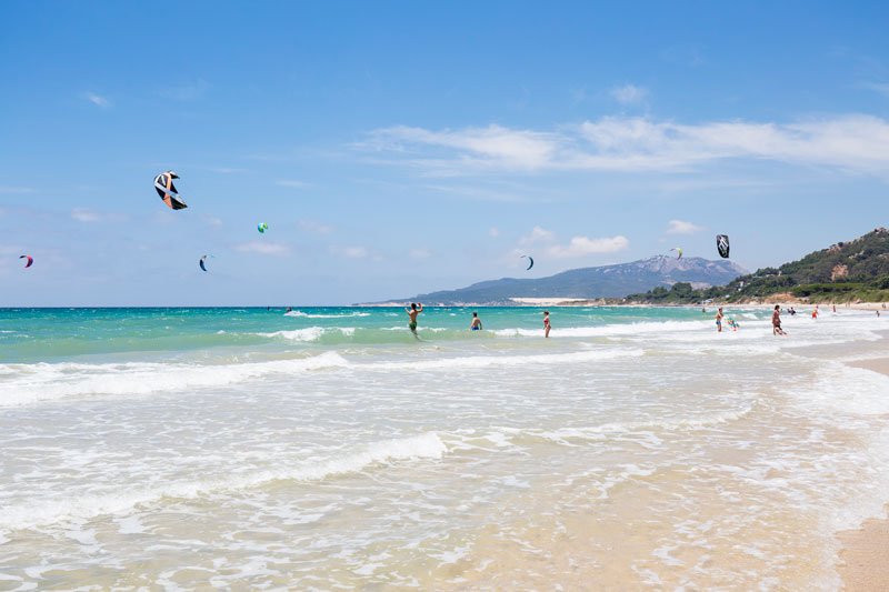 people flying kites over a sand beach