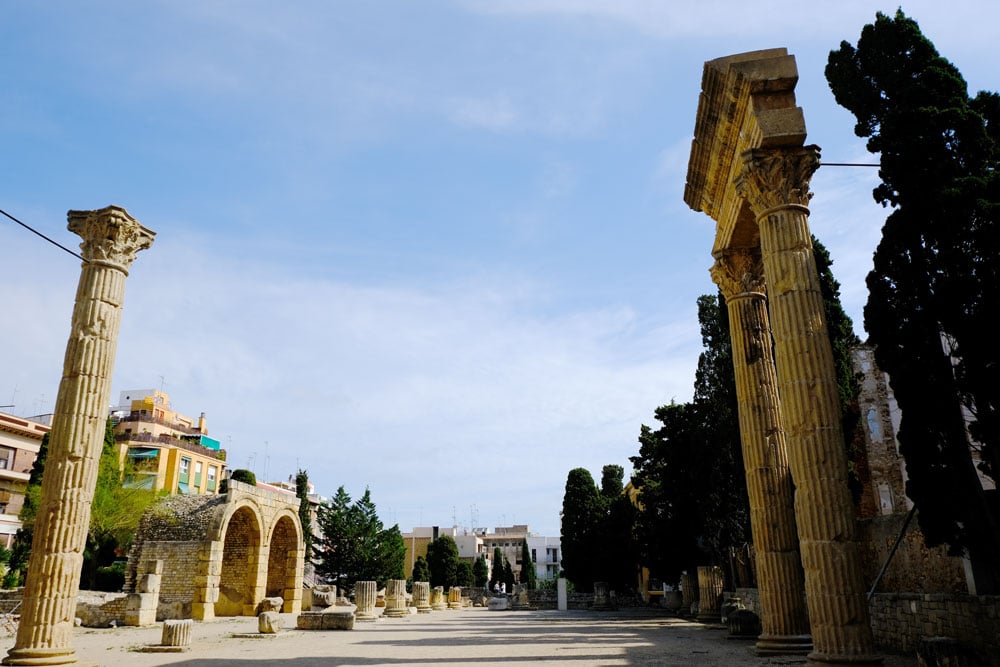 roman ruins in tarragona spain with corinthian columns