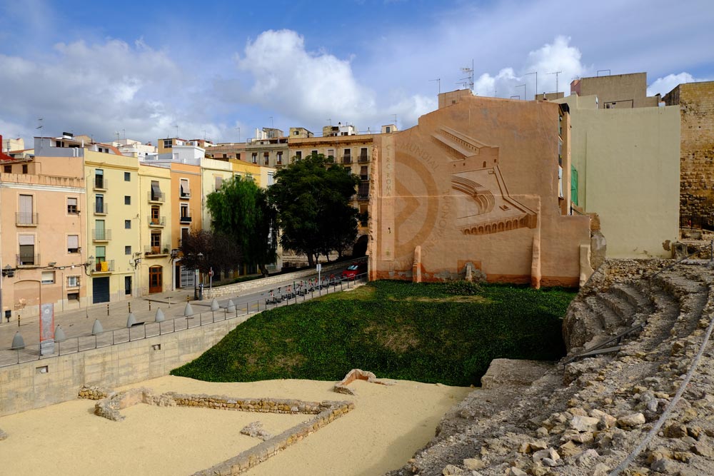 roman ruins in tarragona spain of old steps for seating and large open space