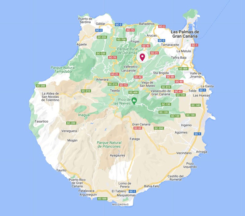 map showing location of teror in gran canaria spain