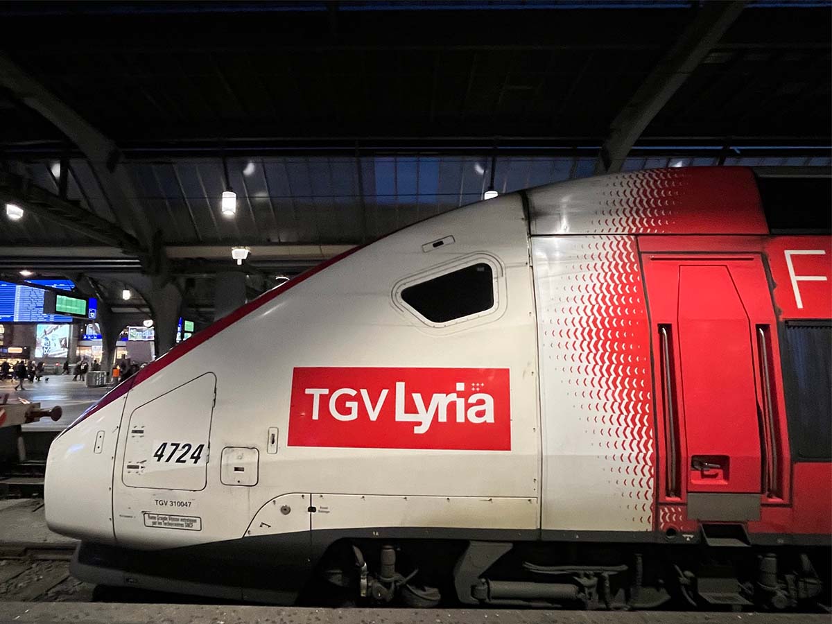 red and white drivers cabin of a tgv train in france