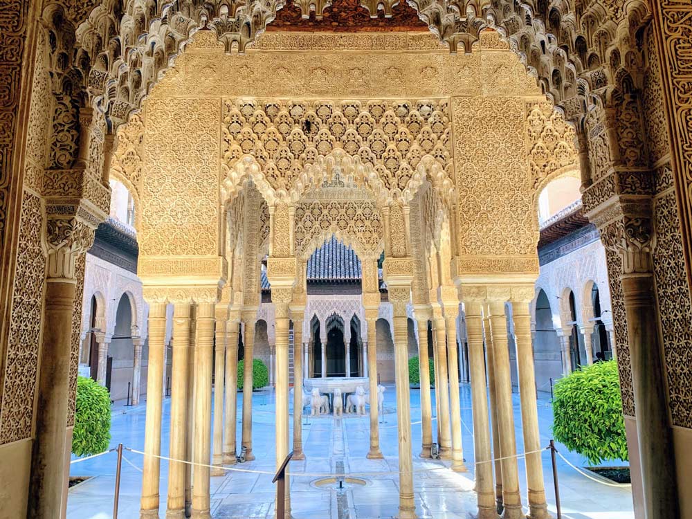 marble and gilt courtyard at alhambra palace