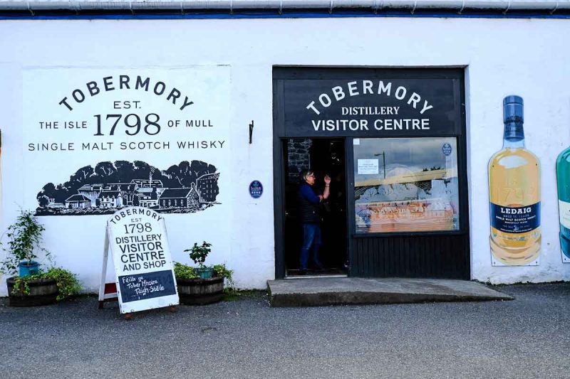 exterior of Tobermory distillery which is one of the best things to do in Tobermory mull on a rainy day