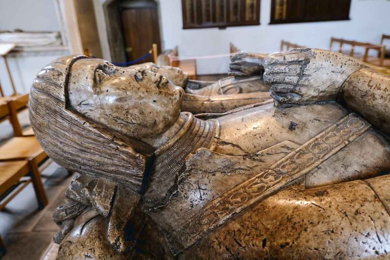 stone effigy of knight in church