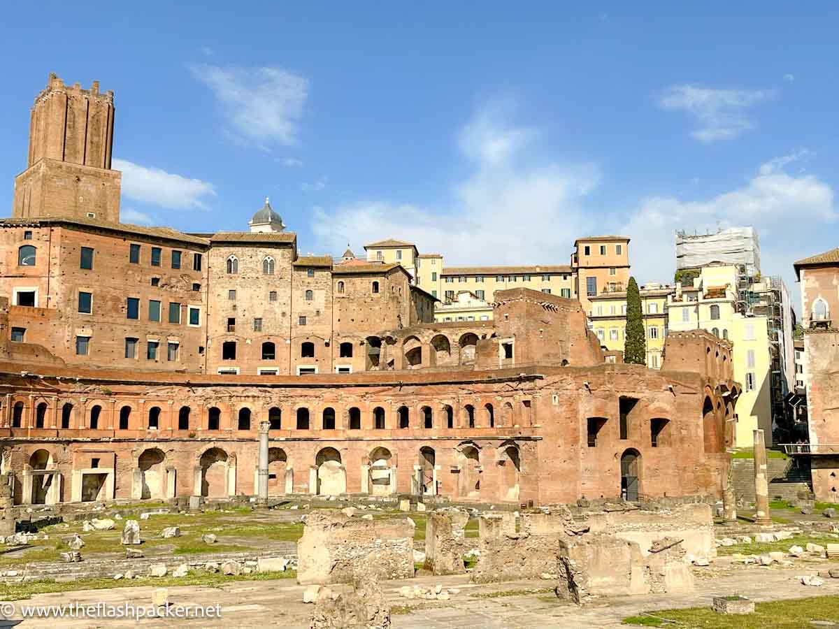 roman ruins of a 2 level colonnaded shops of trajans market in rome