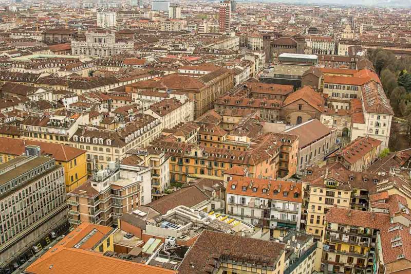 red rooftops of the city of turin in italy's piedmont region