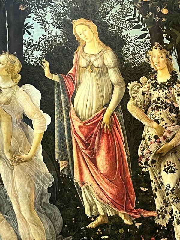 painting of the goddess flora from la primavera by sandro botticelli