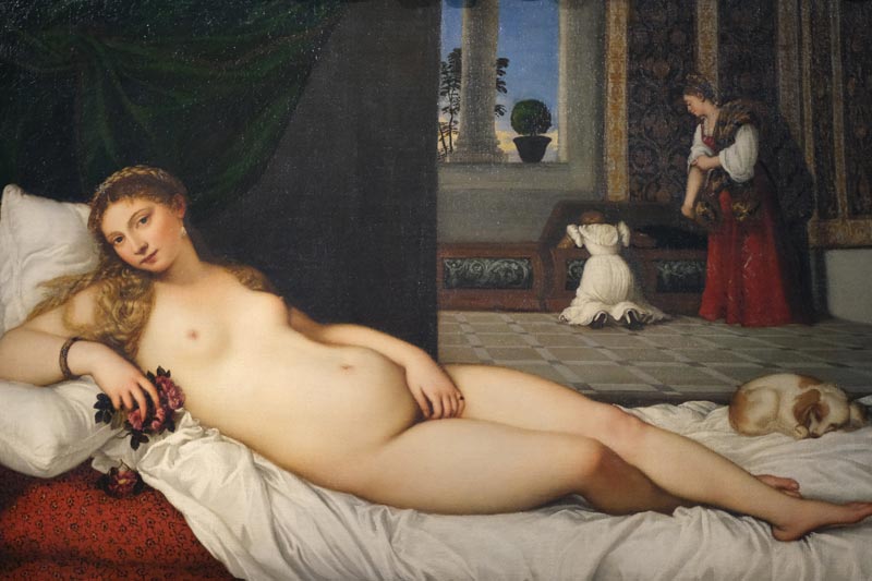 painting of a woman lying naked on a bed