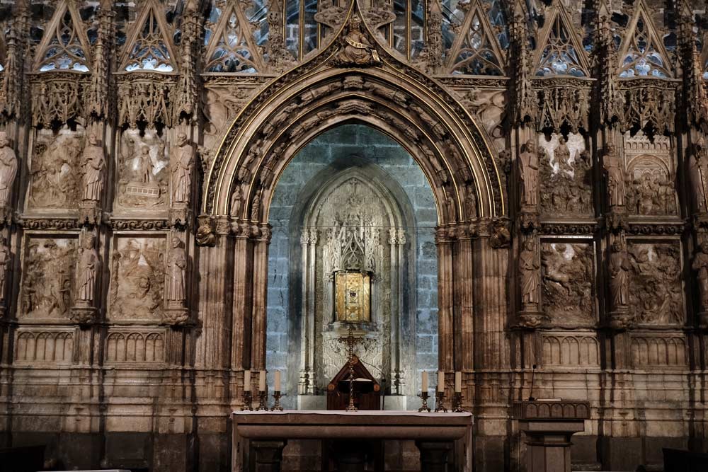 ornate alabaster altar with chalice said to be the holy grail which is one reason for visiting valencia spain