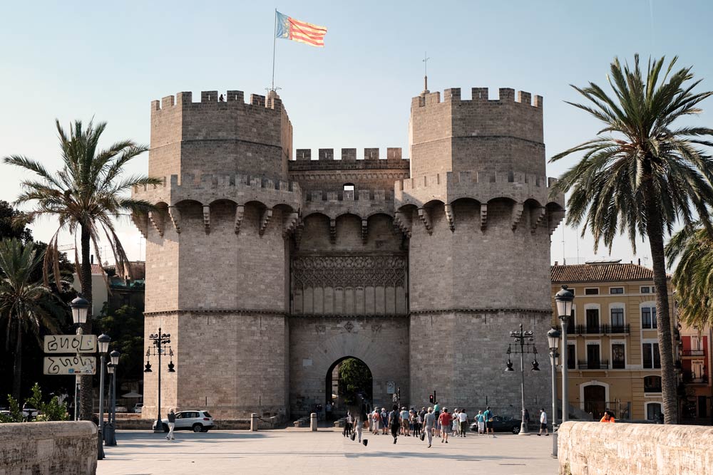 turreted medieval gates at entrance to valencia old city