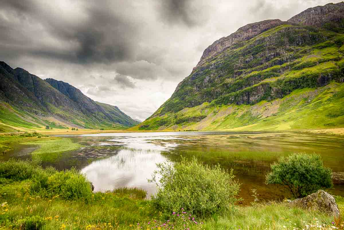 green valley with lake reached from fort william to glencoe