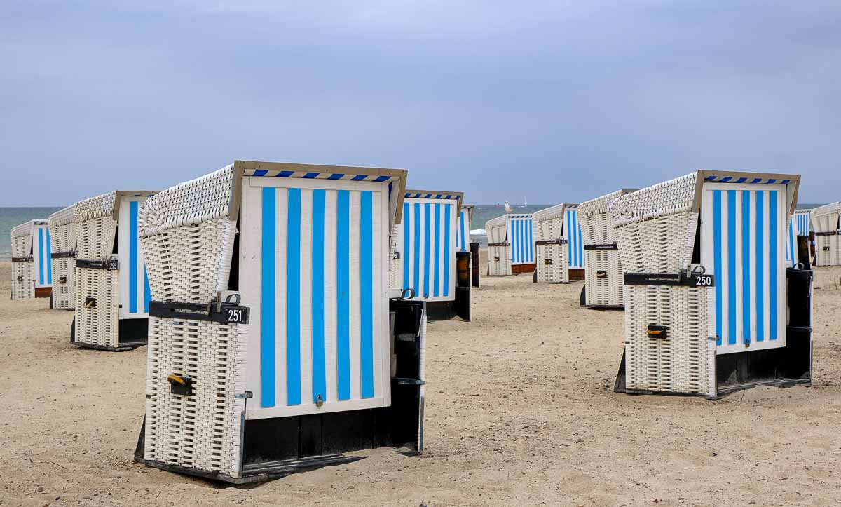 distinctive beach chairs seen in a day in warnemunde germany