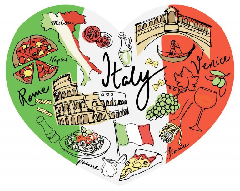 illustration of famous italian icons depicting what is italy famous for