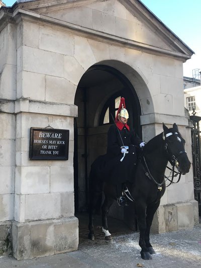 soldier on horseback in gateway of horseguards PARADE in london