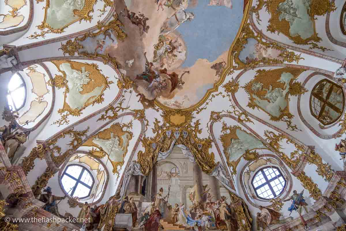 ornately frescoed ceiling in imperial hall of wurzburg palace