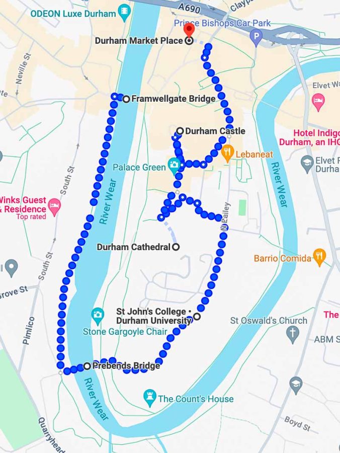 MAP OF A SELF-GUIDED WALKING TOUR OF DURHAM