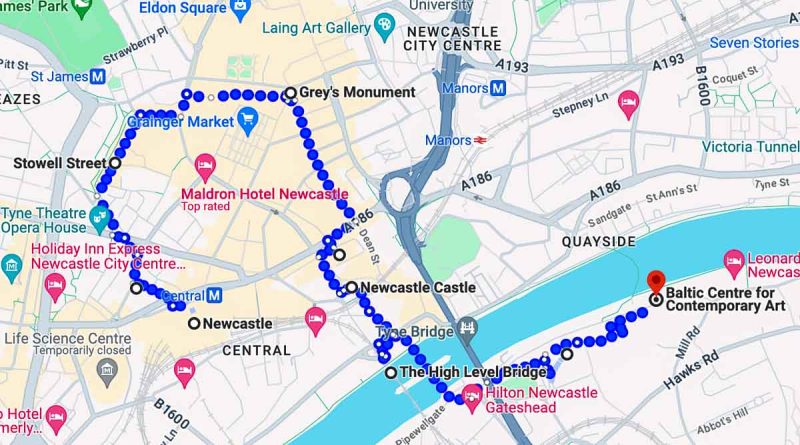 MAP OF A SELF-GUIDED WALKING TOUR OF NEWCASTLE UPON TYNE