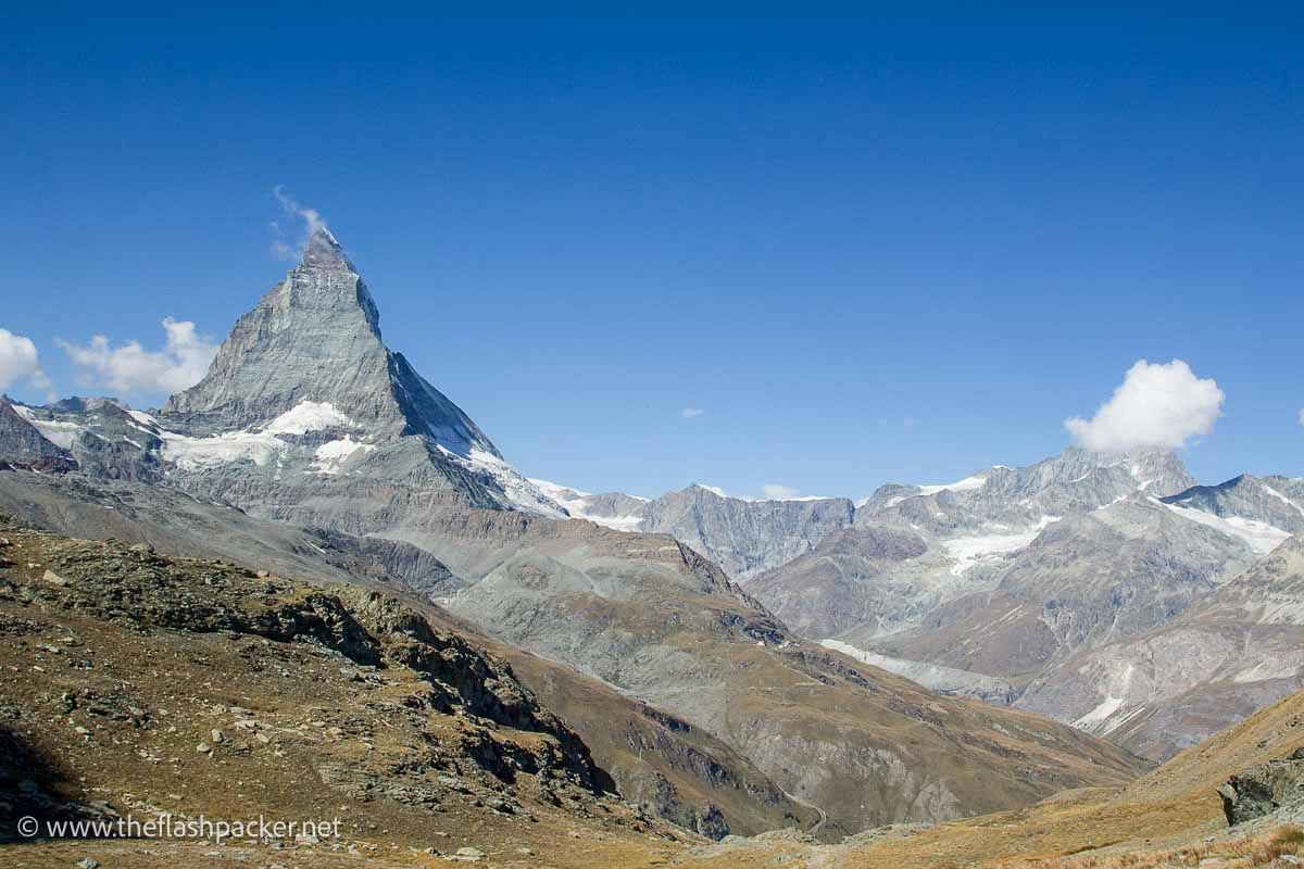 snow topped peak of matterhorn in switzerland